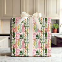 Whimsical Bow Tree Gift Wrap, Colorful Christmas Tree Wrapping Paper, Pink Orange Holiday Present Paper, Modern Christmas Gift Wrapping Paper