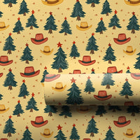 Cowboy Hat Holiday Gift Wrap, Western Christmas Wrapping Paper, Country Xmas Present Wrap, Rustic Pine Tree Christmas Wrapping Paper