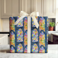 Cathedral Window Watercolor Gift Wrap, Stained Glass Wrapping Paper, Religious Church Pattern Wrapping Paper, Holiday Christmas Present