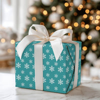 Winter Wonderland Gift Wrap, Teal Snowflake Wrapping Paper, White Snowflake Wrapping Paper, Festive Holiday Christmas Wrapping Paper
