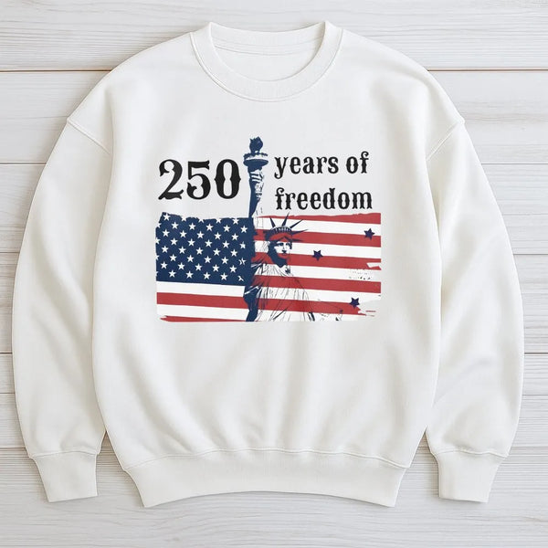 250 Years of Freedom Hoodie | American Flag Statue of Liberty Graphic | Soft Cotton Blend Sweatshirt | Patriotic USA Anniversary Gift