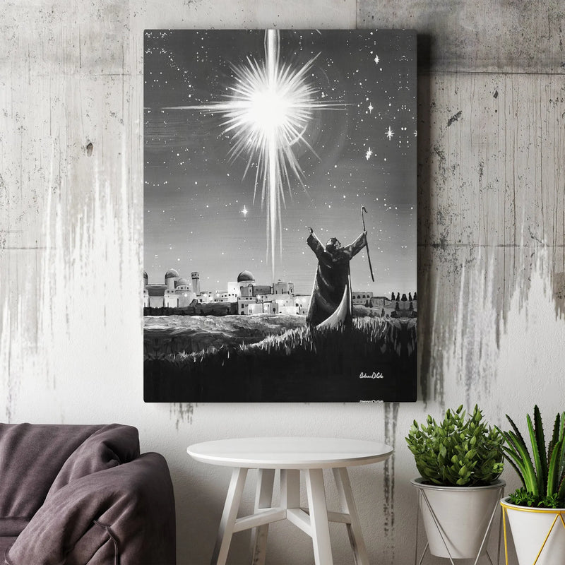 Nativity Shepherd Wall Art, Star of Bethlehem Canvas Art, Black and White Christmas Wall Decor, Christian Art Printable Digital Download