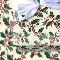 Classic Christmas Gift Wrap, Vintage Holly Berry Wrapping Paper, Botanical Holiday Wrapping Paper, Red Berry Paper, Festive Gift Wrap