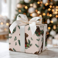 Dog Wreath Holiday Gift Wrap, Chocolate Labrador Christmas Wrapping Paper, Pet Lover Wrapping Paper, Festive Winter Puppy Gift Wrap Roll