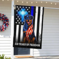 Rottweiler American Flag Garden Flag | 250 Years of Freedom Thin Blue Line | Double-Sided Polyester | Patriotic Christian Home Decor
