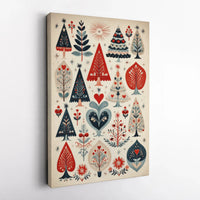Nordic Winter Forest Poster, Scandinavian Folk Art Christmas Tree Wall Art, Holiday Season Decor, Christmas Print Digital Download