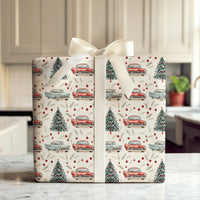 Retro Holiday Gift Wrap, Vintage Car Christmas Wrapping Paper, Classic Car Present Paper, Nostalgic Xmas Wrapping Paper, Car Lover Present