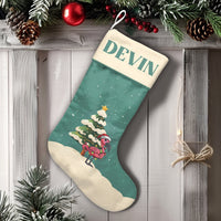 Tropical Bird Holiday Stocking, Pink Flamingo Christmas Stocking, Personalized Christmas Stocking, Coastal Fireplace Mantel Decor Xmas Present