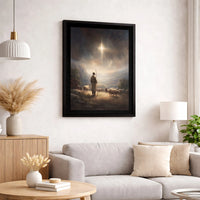 Holy Night Christian Canvas Wall Art, Nativity Shepherd Under Star of Bethlehem Canvas Print, Religious Christmas Manger Wall Decor Present