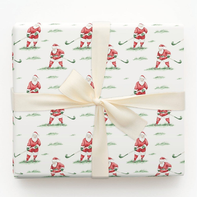 Watercolor Hockey Christmas Gift Wrap Roll, Hockey Santa Wrapping Paper, Sports Santa Present Paper, Winter Holiday Sports Gift Wrap Roll