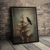 Dark Academia Holiday Canvas, Gothic Raven Christmas Canvas Wall Art, Moody Winter Raven Canvas Print, Victorian Goth Wall Decor Present