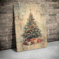 Vintage Christmas Tree Canvas Print, Rustic Christmas Tree Canvas Wall Art, Festive Christmas Canvas Decor, Holiday Home Wall Hanging