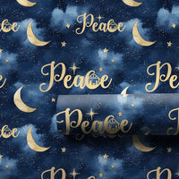 Gold Moon Stars Christmas Gift Wrap, Nativity Peace Wrapping Paper, Christian Holiday Paper, Dark Blue Religious Gift Wrapping Paper Roll