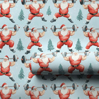 Muscular Weightlifting Santa Gift Wrap, Buff Santa Wrapping Paper, Humorous Gym Christmas Present Paper, Fitness Holiday Gift Wrapping Paper
