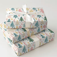 Whimsical Holiday Forest Gift Wrap, Pastel Christmas Tree Wrapping Paper, Watercolor Pine Wrapping Paper, Adorable Winter Present Paper Roll