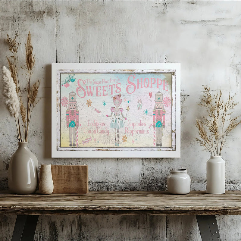 Vintage Nutcracker Wall Art, Sugar Plum Fairy Sweets Shoppe Canvas Print, Festive Christmas Canvas Decor, Holiday Sweets Shoppe Canvas Art
