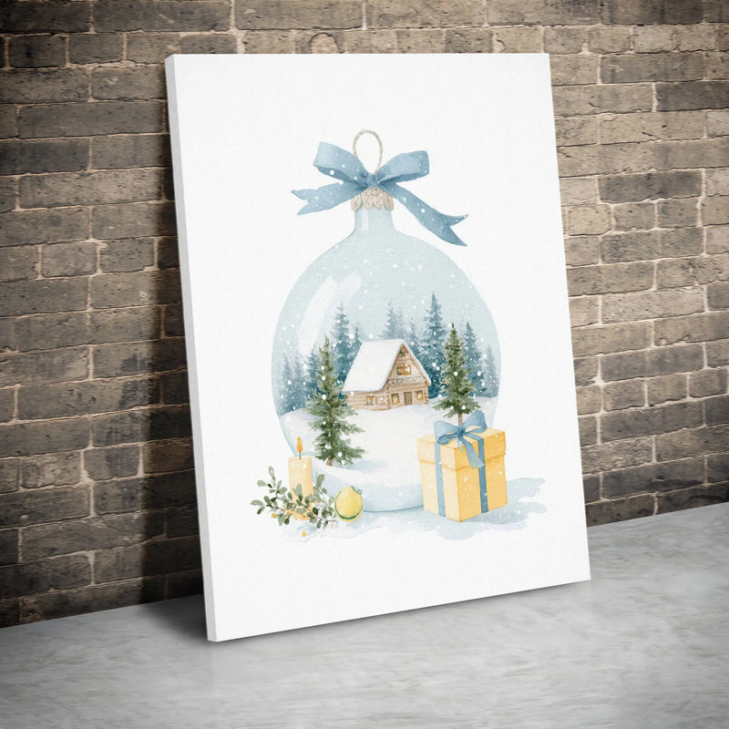 Snowy Log Cabin Winter Scene Wall Art, Watercolor Christmas Ornament Canvas Print Digital Download, Holiday Season Festive Home Decor
