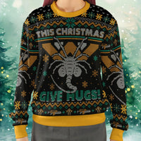 Xenomorph Facehugger Holiday Sweater, Alien Give Hugs Ugly Christmas Sweatshirt, Humorous Sci-Fi Movie Xmas All Over Print Pullover