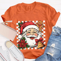 Retro Holiday Graphic Tee, Checkerboard Santa Gingerbread Man Christmas T-Shirt, Adorable Xmas Cookie Shirt, Festive Top