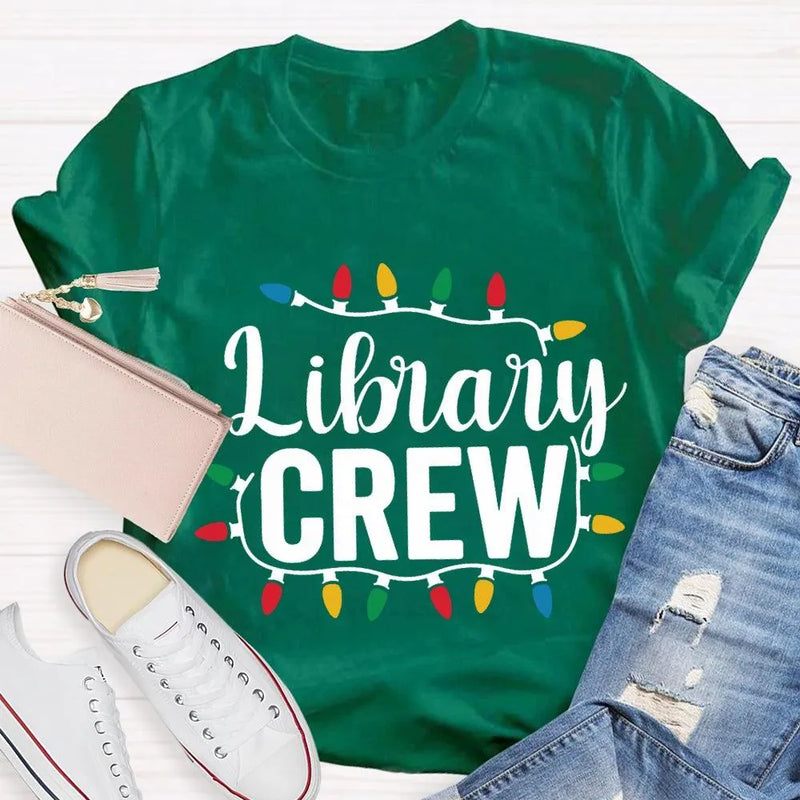 Festive Book Lover Librarian Shirt, Christmas Light Library Crew T-Shirt, Bookish Holiday Graphic Tee, Reader Xmas Present