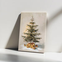 Gold Ornaments Holiday Wall Art, Vintage Christmas Tree Canvas, Classic Christmas Tree Print, Festive Winter Oil Painting Canvas