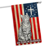 Christian Patriotic Cat Garden Flag | 250 Years of Blessings 1776-2026 | Double-Sided Polyester | Americana Decor for Cat Lovers