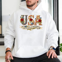 USA 250 Years of Freedom Hoodie | Vintage Floral American Flag Design | Premium Cotton Tee | Patriotic Gift for Fourth of July 2026