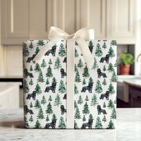 Watercolor Pine Forest Gift Wrap, Black Dog Christmas Wrapping Paper, Holiday Dog Lover Wrapping Paper Roll, Festive Winter Present Wrap