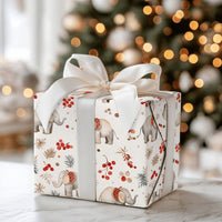 Watercolor Saddle Holiday Gift Wrap, Christmas Elephant Wrapping Paper, Winter Botanical Elephant Wrapping Paper, Festive Holly Gift Wrap