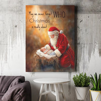 Religious Christmas Canvas Wall Art, Santa Kneeling to Baby Jesus Canvas, Christian Nativity Canvas Print, Holiday Decor