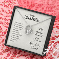 Forever Love Heart Pendant Necklace, To My Daughter Necklace, Cubic Zirconia 14K White Gold Jewelry, Birthday Christmas Present from Dad