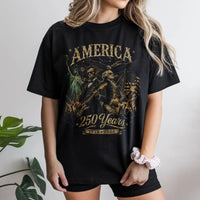America 250 Years T-Shirt | George Washington Abraham Lincoln Vintage Art | 100% Soft Cotton Tee | Patriotic Gift for History Lovers
