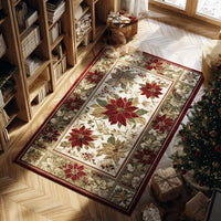 Crimson Christmas Floral Rug, Poinsettia Area Rug, Vintage Winter Holiday Floor Rug, Festive Botanical Room Rug, Xmas Decor Present