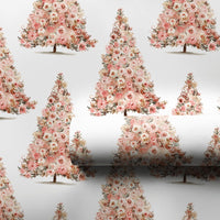 Botanical Tree Gift Wrap, Blush Pink Floral Christmas Tree Wrapping Paper, Elegant Holiday Wrapping Paper, Chic Floral Christmas Present Paper