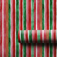 Red and Green Stripe Gift Wrap, Watercolor Striped Christmas Wrapping Paper, Holiday Wrapping Paper Roll, Festive Xmas Gift Wrap Paper
