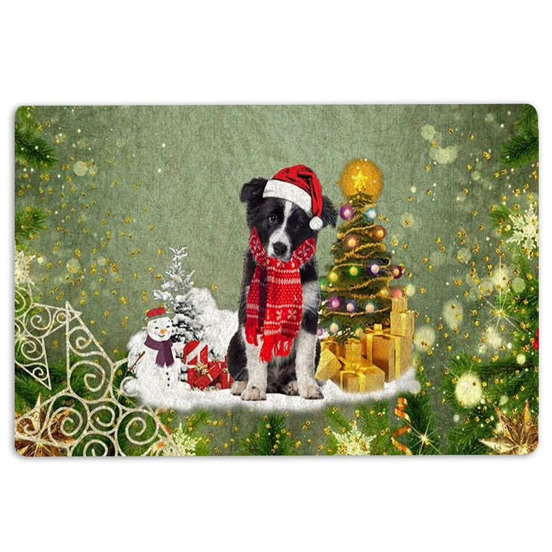Merry Christmas Dog Doormat, Border Collie Christmas Doormat, Snow Tree Entryway Doormat, Dog Lover Welcome Mat, Holiday Home Decor Present