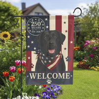 Patriotic Black Labrador Garden Flag | US 250 Years Semiquincentennial Welcome | Double Sided Premium Polyester | Outdoor Yard Decor Gift for Dog Lovers