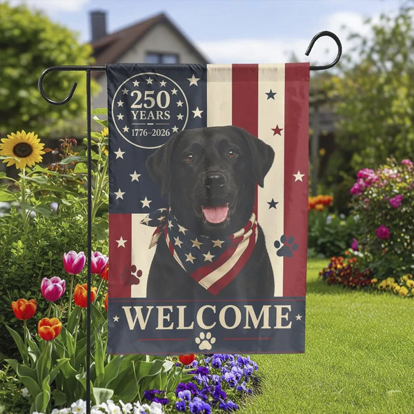Patriotic Black Labrador Garden Flag | US 250 Years Semiquincentennial Welcome | Double Sided Premium Polyester | Outdoor Yard Decor Gift for Dog Lovers
