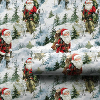 Snowy Forest Father Christmas Gift Wrap, Vintage Santa Wrapping Paper, Rustic Winter Holiday Wrapping Paper, Traditional Christmas Gift Wrap