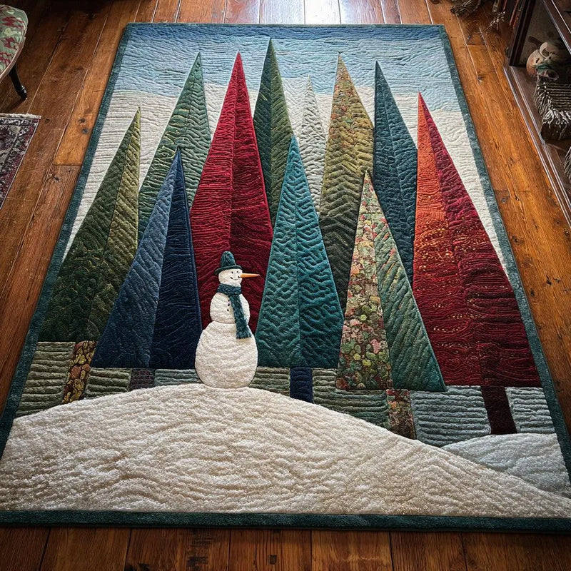 Winter Landscape Christmas Floor Rug, Forest Snowman Area Rug, Non-Slip Holiday Living Room Carpet, Comfy Seasonal Xmas Present