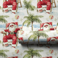 Tropical Christmas Gift Wrap, Beach Vacation Santa Wrapping Paper, Relaxing Santa Holiday Wrapping Paper, Ocean Summer Wrapping Paper Roll