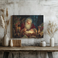 Santa Writing List Canvas Print, Vintage Santa Claus Canvas Art, Oil Painting Christmas Canvas, Holiday Wall Decor, Festive Xmas Present