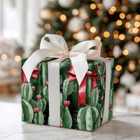 Red Bow Holiday Wrapping Paper, Black Christmas Cactus Wrapping Paper, Southwestern Xmas Wrapping Paper, Desert Botanical Gift Wrap