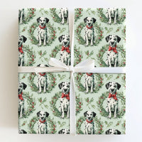 Sage Green Dog Gift Wrap, Dalmatian Puppy Christmas Wrapping Paper, Wreath Present Wrap, Pet Lover Holiday Wrapping Paper, Xmas Gift Wrap
