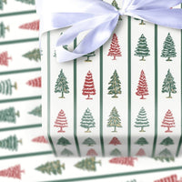 Red Green Pine Tree Gift Wrap, Striped Christmas Tree Wrapping Paper, Classic Holiday Present Paper, Traditional Striped Gift Wrapping Paper