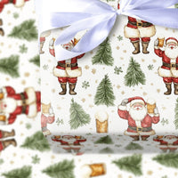 Humorous Beer Lover Gift Wrap, Santa Drinking Beer Wrapping Paper, Festive Santa Wrapping Paper, Christmas Tree Present Wrap, Holiday Gift Wrap