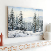 Snowy Pine Landscape Painting Print, Winter Forest Canvas Wall Art, Peaceful Holiday Season Decor, Rustic Christmas Tree Art Canvas