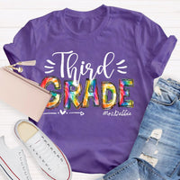 Personalized Grade And Name Colorful Printed Teacher Back To School T-Shirt