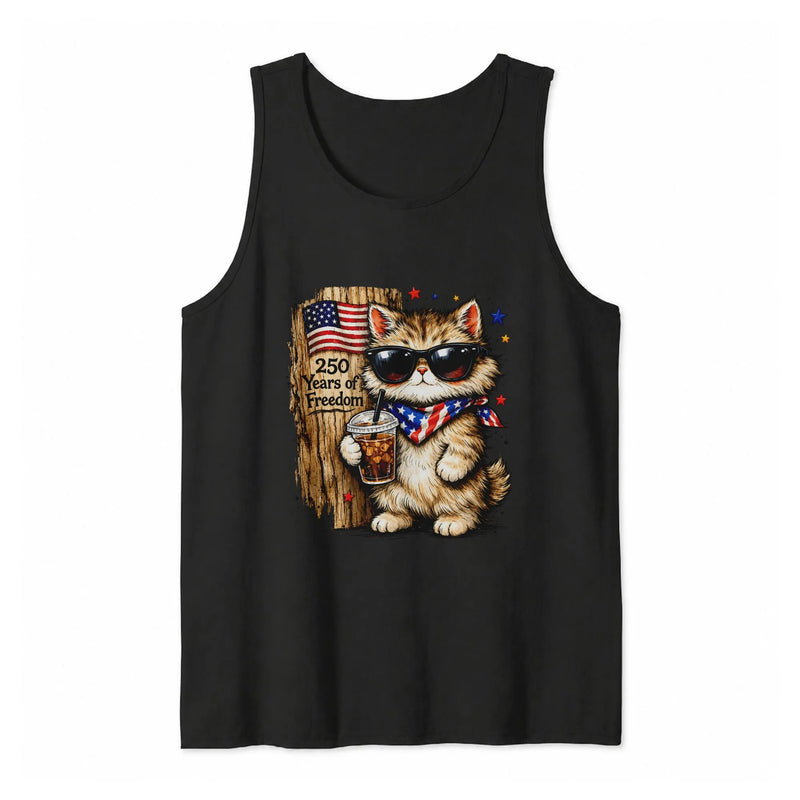 Patriotic Cat Tank Top | 250 Years Of Freedom Graphic Design | Premium Soft Breathable Fabric | July 4th Independence Day Gift For Cat Lovers