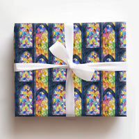 Cathedral Window Watercolor Gift Wrap, Stained Glass Wrapping Paper, Religious Church Pattern Wrapping Paper, Holiday Christmas Present